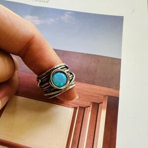Blue Opal Sterling Silver Rose Gold Ring